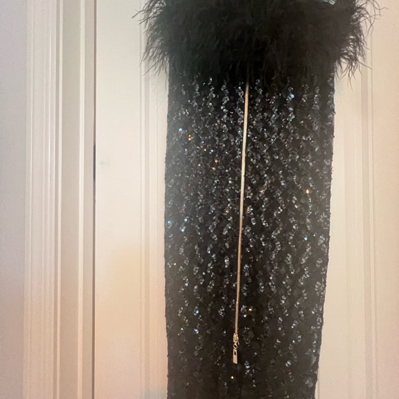 The Ansley Strapless Feather Mesh Skirt Set In BLACK - Picture 4 of 7